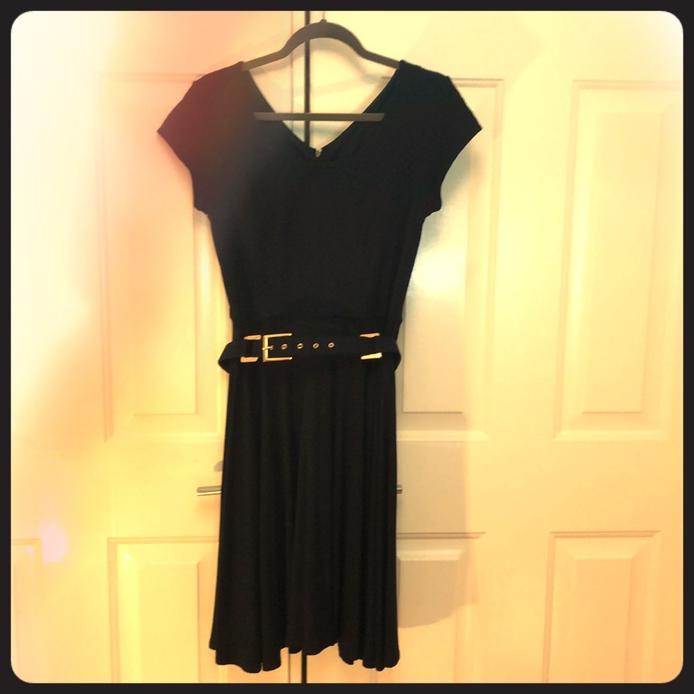 Navy swing skirt dress